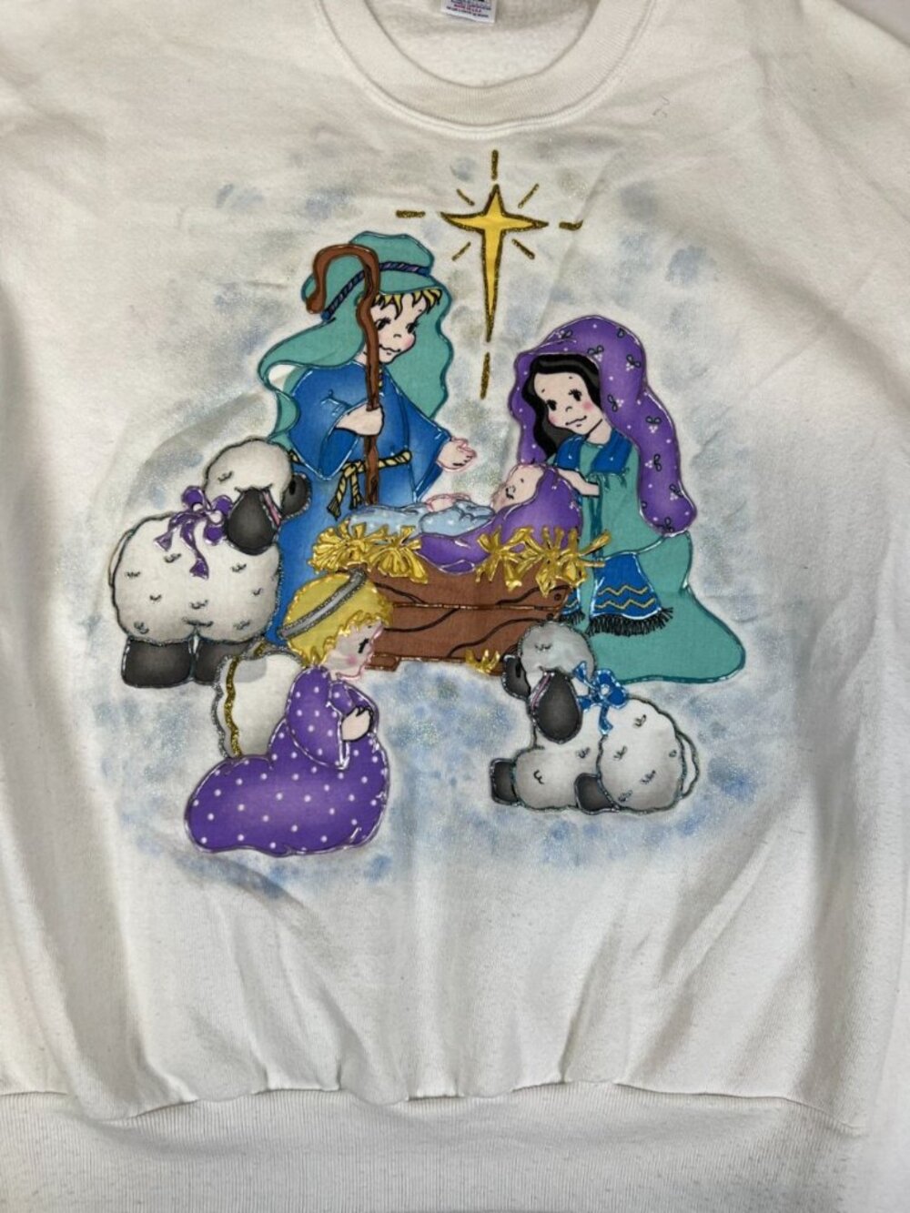 Vintage Jerzees Nativity Graphic Sweatshirt Mens Large White Made In USA - Picture 4 of 6